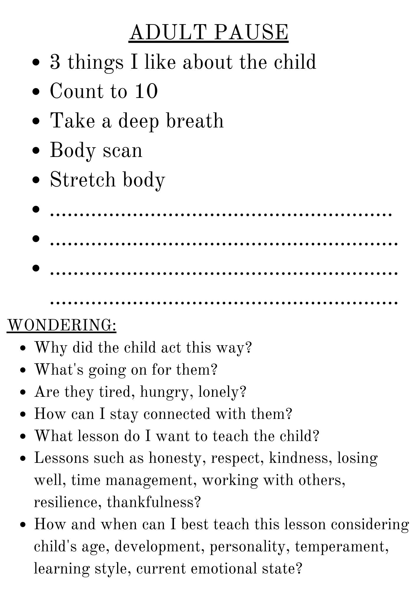 Ideas For Adults to Pause Before Responding to Children Poster (Digital Download)