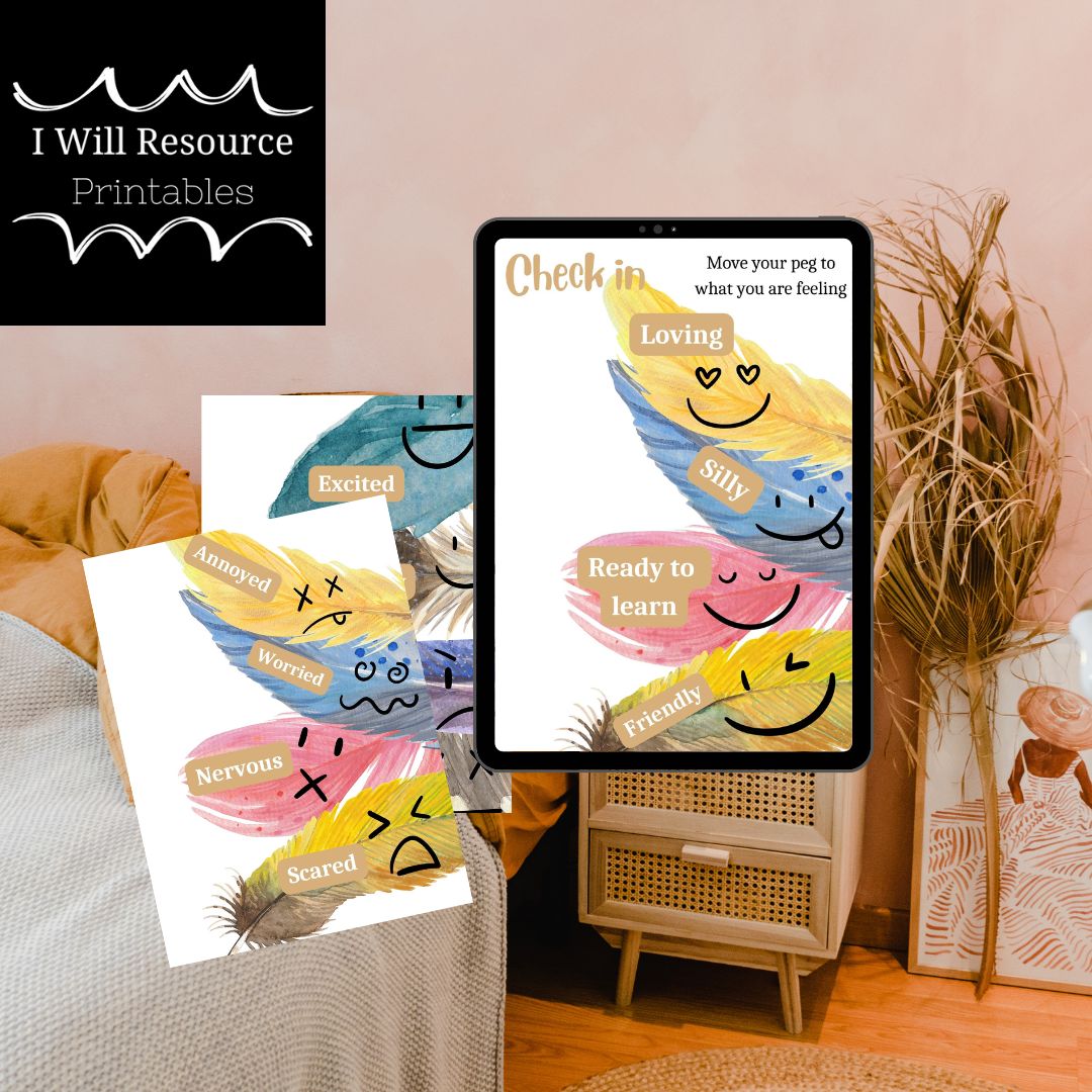 Feather Style Check in Emotions Vertical Wall Poster Set-Up (Digital download)