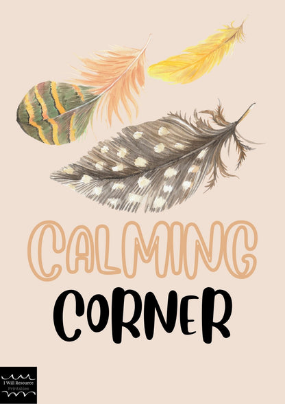 Feather Style- CALMING CORNER 18 Poster Pack, mindfulness breathing posters, self-regulation, emotions chart, things I can and cannot control-Digital download