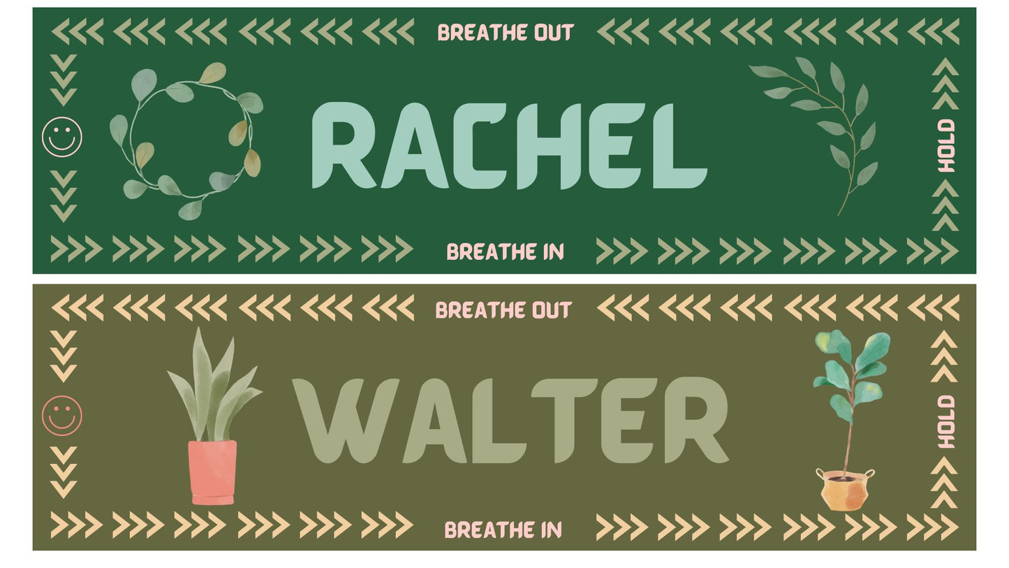 Plant Style, personalised student name tags, mindfulness breathing class name tags, calm classroom name tags - Personalise with name- Digital download