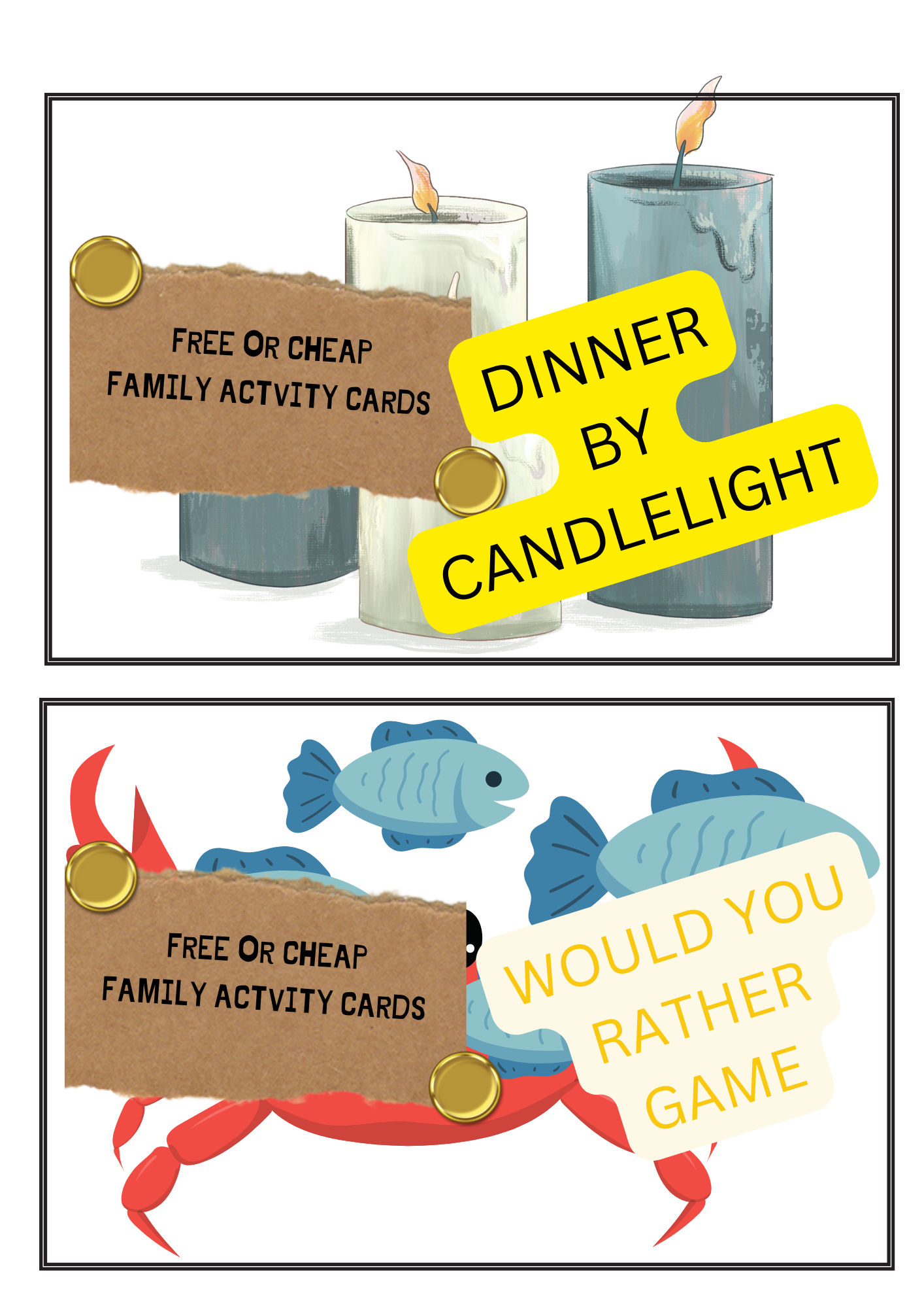 Free or Cheap FAMILY ACTIVITY CARDS (Digital Download)